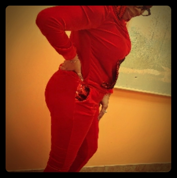 Red Matching Sequin Jogger - Picture 1 of 2
